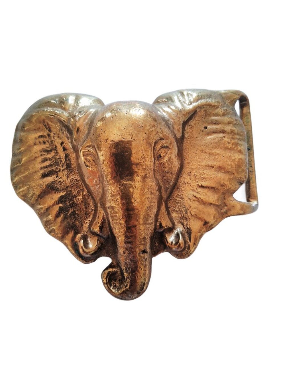 Vintage 1970s Heavy Brass Elephant Head Belt Buckle